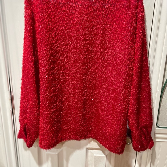 Vintage “JORDAN WOMAN” Beautiful Red Shiny Glittery Long Sleeve Button Blouse - Picture 3 of 3